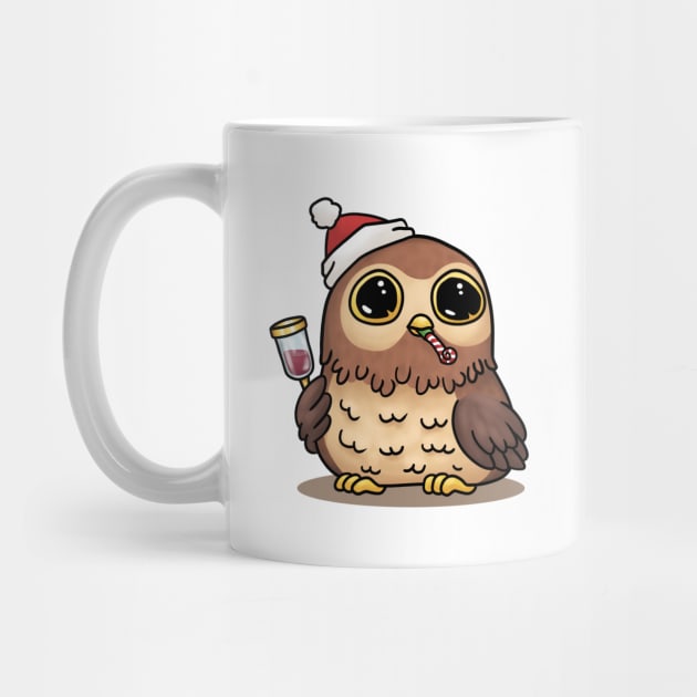 Christmas Owl with Wine by Takeda_Art